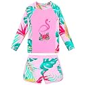 Girls Two Pieces Rash Guard Swimsuit Long Sleeve Tankini for 3-13 Years