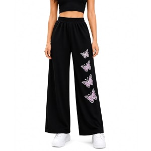Girls Wide Leg Casual Pant with Graphic