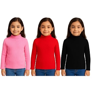 girls winter high neck sweater pack of 3  full sleeve ribbed pullover for kids  warm amp stretchable turtleneck tops