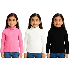 girls winter high neck sweater pack of 3  full sleeve ribbed pullover for kids  warm amp stretchable turtleneck tops