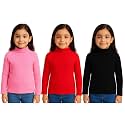Girls Winter High Neck Sweater Pack of 3 – Full Sleeve Ribbed Pullover for Kids | Warm &amp; Stretchable Turtleneck Tops