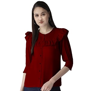 Girls Women Cuffed Sleeves Solid Shirt Style