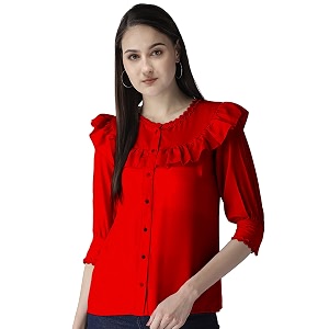 Girls Women Cuffed Sleeves Solid Shirt Style