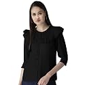 GirlsWomen Cuffed Sleeves Solid Shirt Style top-102