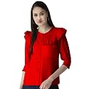 GirlsWomen Cuffed Sleeves Solid Shirt Style top-102