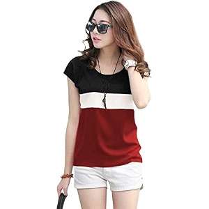 Girls Womens Stylish Deep Neck Casual Block