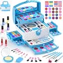 GirlsHome Kids Makeup Set for Girl 56 Pcs Washable Real Cosmetic, Non-Toxic Frozen Toys Toddler Makeup Kit, Frozen Princess Dress up Kit Christmas & Birthday Girl Gift for 3-12 (Frozen Blue)