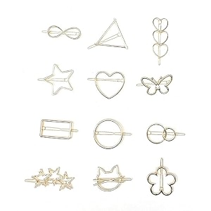 girlyz attire assorted design minimalism dainty hollow gold hairpins hairclip feather moon triangle circle star heart hair barrettes for girlskids and women assorted pack of 12