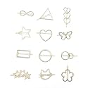 GIRLYZ ATTIRE Assorted Design Minimalism Dainty Hollow Gold Hairpins Hairclip Feather Moon Triangle Circle Star Heart Hair Barrettes for Girls/Kids and Women (Assorted Pack of 12)