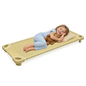 gisco stackable kids bed for daycare amp preschool toddler nap cot for ages 07 durable classroom sleeping bed for nap time lightweight amp easy storage standard size beige pack of 1