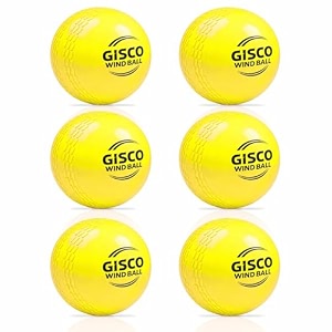 gisco synthetic rubber wind ball t-20 plus practice cricket ball for - indoor amp outdoor street amp beach cricket swing ball yellow pack of 6