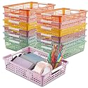 gisgfim 12 Pack Plastic Turn in Paper Trays for Classroom Storage Bin Basket Organizers for School Teacher Supplies Classroom Office Home Organization and Storage Tray Holds 4A Paper File (Pastel)