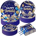 gisgfim 50 Guests Blue and Gold Birthday Plates and Napkins Party Supplies Navy Blue Party Tableware Set Blue Birthday Decorations Favors for Men Women Baby Shower 200 PCS