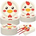 gisgfim 50 Guests Chicken Party Decorations Chicken Plates and Napkins Chicken Party Decoration For Birthday Party Plates Tableware Set Chicken Theme Party Paper Plates Napkins Forks 200 PCS