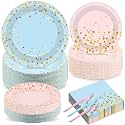 gisgfim 50 Guests Gender Reveal Party Supplies Baby Shower Party Tableware Gender Reveal Plates and Napkins Plastic Forks Boys Girls Blue and Pink Paper Plates for Baby Shower Wedding Birthday 200PCS