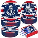 gisgfim 50 Guests Nautical Anchor Party Supplies Anchor Theme Plates and Napkins Plastic Forks Sailor Boat Ship Tableware Nautical Paper Plates for Baby Shower Birthday Party Boys Girls Kids 200PCS