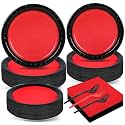 gisgfim 50 Guests Red and Black Party Supplies Decoration Black and Red Birthday Plates and Napkins Forks Red Black Disposable Tableware Red Birthday Party Paper Plates for Boys Girls Party 200PCS
