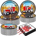 gisgfim 50 Guests Semi Truck Party Decorations Semi Truck Plates and Napkins Party Decoration For Birthday Party Plates Tableware Set Tractor Trailer Theme Party Paper Plates Napkins Forks 200 PCS