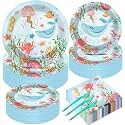 gisgfim 50 Guests Under the Sea Party Decorations Plates and Napkins Ocean Animals Birthday Paper Plates Napkins Tableware Set Underwater Sea Life Party Supplies for Birthday Baby Shower 200Pcs