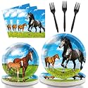 gisgfim 96 Pcs Horse Party Plates and Napkins Party Supplies Kentucky Horse Party Tableware Set Wild Horse Derby Day Theme Party Decorations Favors for Girls Boys Birthday Baby Shower Serves 24