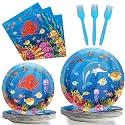 gisgfim 96 Pcs Ocean Under the Sea Plates and Napkins Party Supplies Ocean Themed Tableware Set Lunch Napkins Party Decorations Favors for Underwater Dolphin Fish Birthday Baby Shower Serves 24