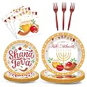 gisgfim 96 Pcs Rosh Hashanah Plates and Napkins Party Supplies Shana Tova High Holy Day Tableware Set Jewish New Year Party Decorations Favors for Kitchen Dining Room Serves 24