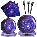 gisgfim 96 Pcs Space Galaxy Plates and Napkins Party Supplies Outer Space Theme Tableware Set Starry Night Solar System Party Decorations Favors for Girls Boys Birthday Baby Shower Serves 24