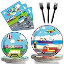 gisgfim 96 Pcs Transportation Plates and Napkins Party Supplies Car Tableware Set Bus Train Plane Ship Traffic Light Decorations Favors for Girls Boys Birthday Baby Shower Serves 24