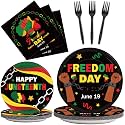 gisgfim Juneteenth Party Supplies, 96 Pcs Set with 24 x 9'' Plates, 24 x 7'' Plates, 24 Napkins, 24 Forks, African Afro American Freedom Day Theme