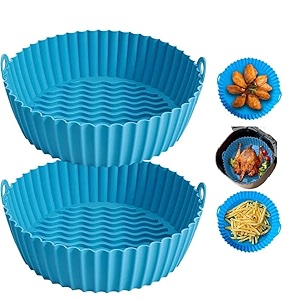 gitgrnth air fryer reusable silicone pot non-stick silicone air fryer basket liners trey with ear handles round air fryer oven pot food grade silicone heat resistant pack of 1 1