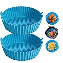 GITGRNTH Reusable Silicone Air Fryer Pot with Handles | Non-Stick Food Grade Heat Resistant Air Fryer Basket Liner for Baking, Roasting, Steaming & Cooking | Round Silicone Tray | Pack of 2