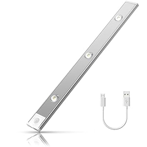gitgrnth motion sensor under cabinet light 40 cm1200 mah battery 3 dimmable led color modes warmneutralcool white usb rechargeable closet lamp wireless light white