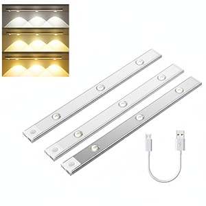 gitgrnth  pack of 3 40cm motion sensor cabinet light 1200 mah battery 3 color modes warmneutralcool white  usb rechargeable under cabinet lighting perfect for kitchen wardrobe