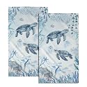 Giwawa Blue Sea Turtle Hand Towels Set of 2 Marine Coral Small Bath Towels Soft Guest Face Towel Absorbent Washcloths for Kitchen Bathroom Yoga Gym