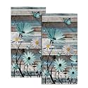 Giwawa Daisy Floral Hand Towels Rustic Wood Face Tea Towels Set of 2 Absorbent Soft Microfiber Dish Wash Cloth for Kitchen Bathroom Gym Decoration