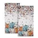 Giwawa Fall Orange Pumpkin Hand Towels Set of 2 Eucalyptus Leaves Bath Towel Seasonal Dish Towel Absorbent Guest Fingertip Towel for Home Gift