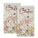 Giwawa Happy Easter Hand Bath Towel Set of 2 Rabbit Floral Fingertip Towels Spring Holiday Decorative Washcloths for Guest Hotel Spa Gym Sport