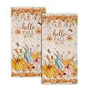 Giwawa Hello Fall Hand Towels Set of 2 Pumpkin Flower Dish Towel Soft Absorbent Decorative Guest Fingertip Bath Towel for Kitchen Bathroom Gym