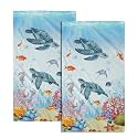 Giwawa Ocean Sea Turtle Hand Towels Set of 2 Tropical Fish Coral Fingertip Bath Towel Soft Kitchen Washcloth for Bathroom Laundry Room Spa Decor