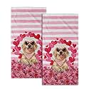 Giwawa Pink Heart Dog Hand Towels Set of 2 Romantic Floral Soft Fingertip Tea Towel Absorbent Dish Cloth for Bathroom Kitchen Hotel Spa Home Decor