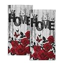 Giwawa Red Rose Hand Towels Set of 2 Romantic Floral Decorative Bath Towel Soft Guest Towel Absorbent Drying Cloth Thin Kitchen Tea Dish Towels