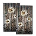 Giwawa Rustic Daisy Hand Towels Grey Floral Guest Towel Set of 2 Kitchen Dish Towels Soft Absorbent Decorative Bath Towel for Face Gym Spa
