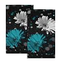 Giwawa Teal Daisy Hand Towels Turquoise Floral Decorative Kitchen Dish Towels Set of 2 Soft Absorbent Face Towel Towels for Gym Yoga Bathroom