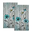 Giwawa Teal Floral Hand Towels Set of 2 Rustic Daisy Fingertip Towel Soft Absorbent Guest Bath Towel Kitchen Dish Towel for Spa Home Bathroom