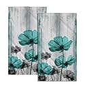Giwawa Teal Floral Hand Towels Turquoise Flower Fingertip Towels Set of 2 Absorbent Decorative Bathroom Towels for Yoga Gym Spa Hotel Kitchen