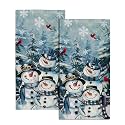Giwawa Winter Snowman Hand Towels Set of 2 Forest Pine Tree Kitchen Towel Soft Absorbent Dishcloth Guest Face Tea Towel for Bathroom Home Hotel