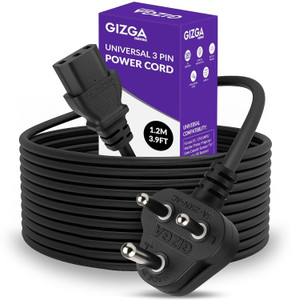 gizga essentials power cord 12 m universal 3 pin power cord isi certified copper core for pc tv printer