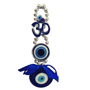gj om evil eye hanging for home amp car  door hanging showpiece for good luck amp prosperity  decorative charm for office shop mandir amp home entrance - blue