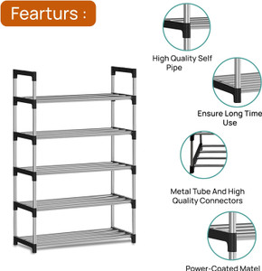 gk-jlpv 5 tier foldable shoe rack  space saver universal for entry bedroom  balcony plastic metal collapsible shoe stand