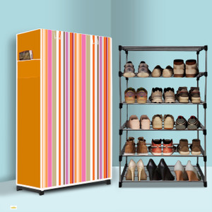 gk-jlpv plastic metal collapsible shoe stand orange strip modern printeda5 5 shelves diydo-it-yourself